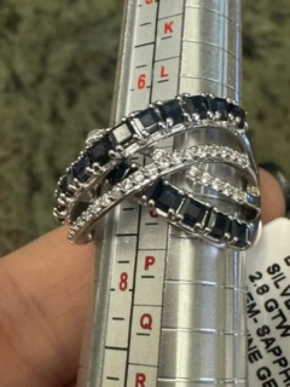 Genuine Sapphire 2.8 CTW Sterling Silver Crisscross Statement Ring Size 7 – NWT